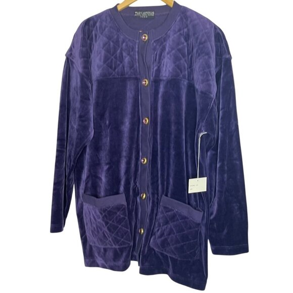 Vintage Ted Lapidus Size L Crushed Velvet Quilted Coat Purple Velour Eveningwear - Picture 1 of 6